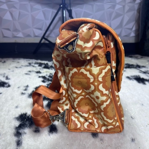 Petunia Pickle Bottom Orange Floral Rio Print White Diaper Bag - Picture 3 of 14